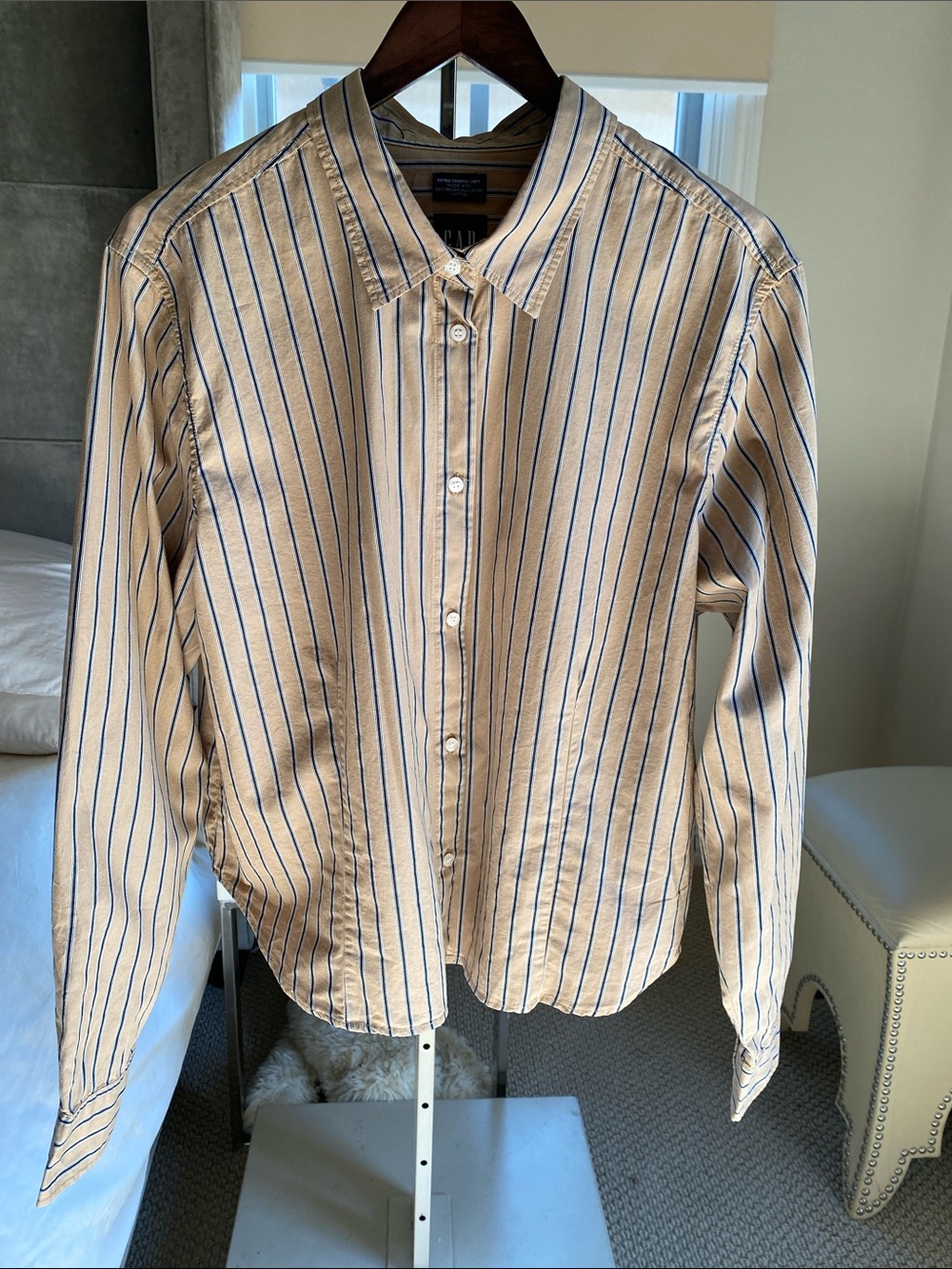 GAP Women's Beige Striped Button-Up Shirt